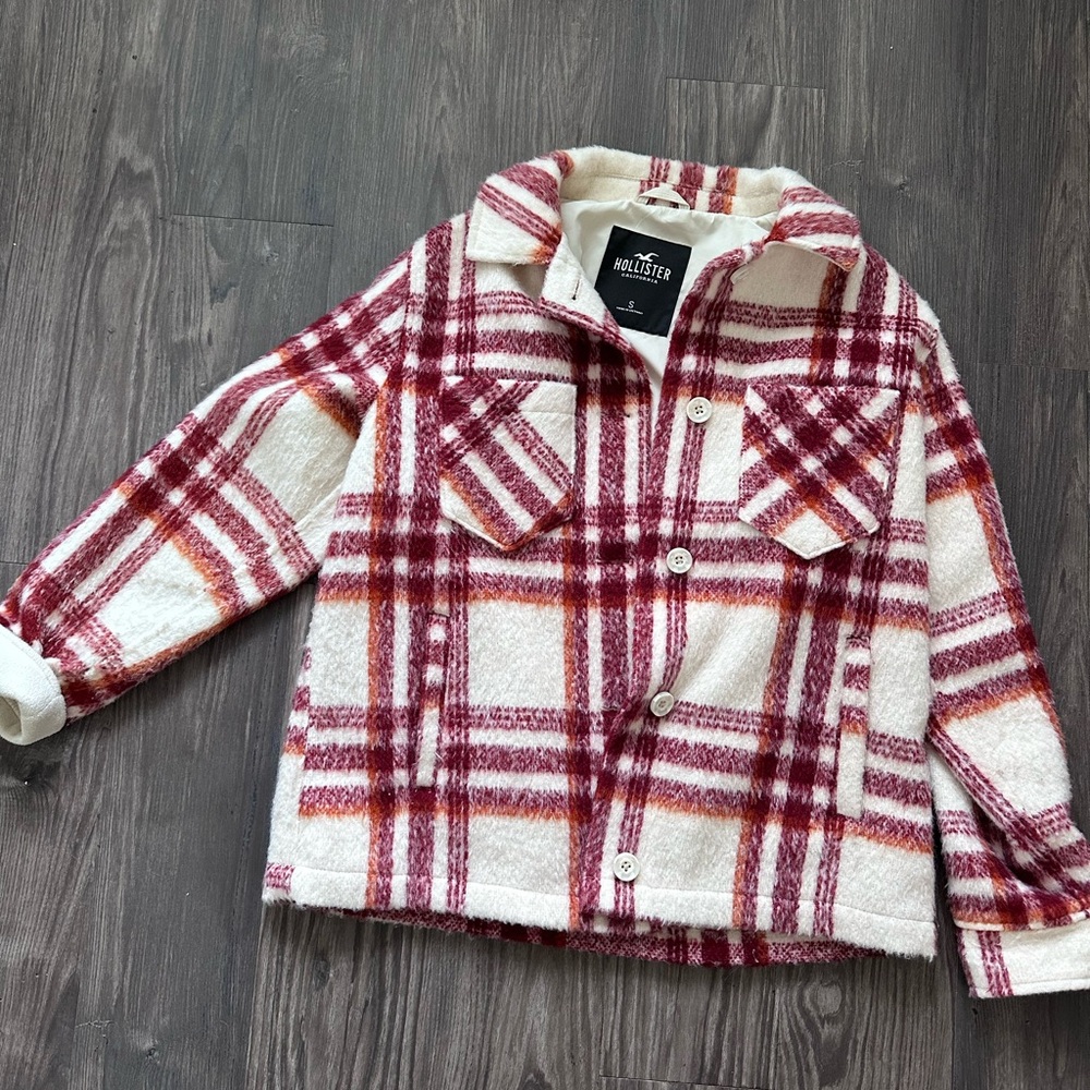 Hollister Red and White Plaid Jacket